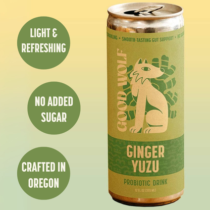 Good Wolf Beverages - Ginger Yuzu Probiotic Soda - No Added Sugar; Hand-Crafted