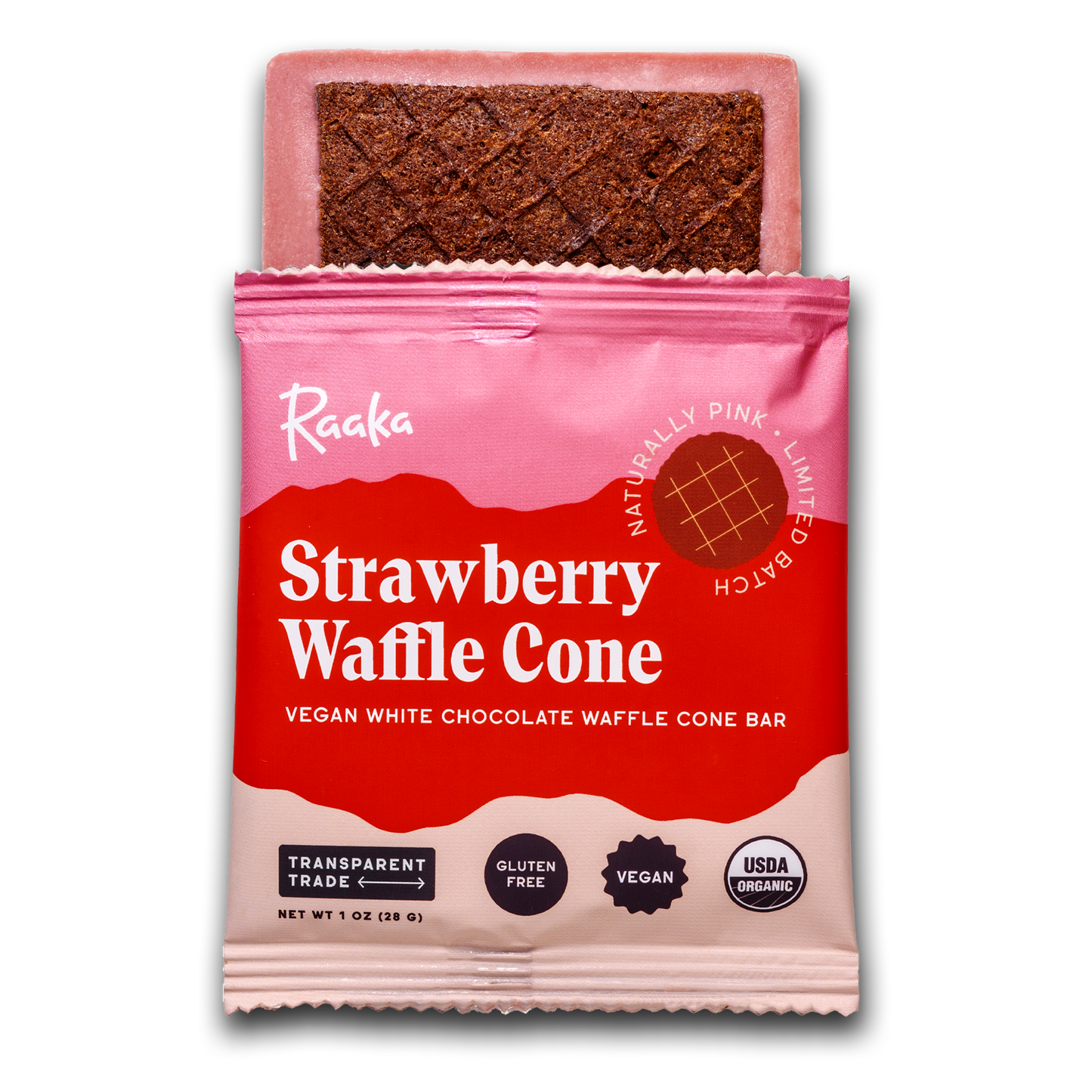 Raaka - Dipped Strawberry White Chocolate Waffle Cone Bar
