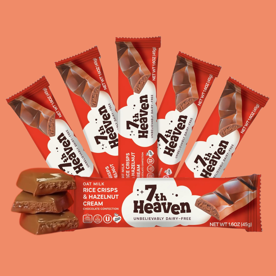 7th Heaven Chocolate - Vegan Oat Milk Chocolate Bar - Hazelnut Rice Crisps, Non-GMO