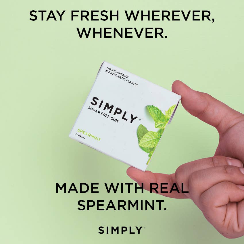 Simply Gum - Sugar Free Spearmint Gum - Natural + Plastic-Free