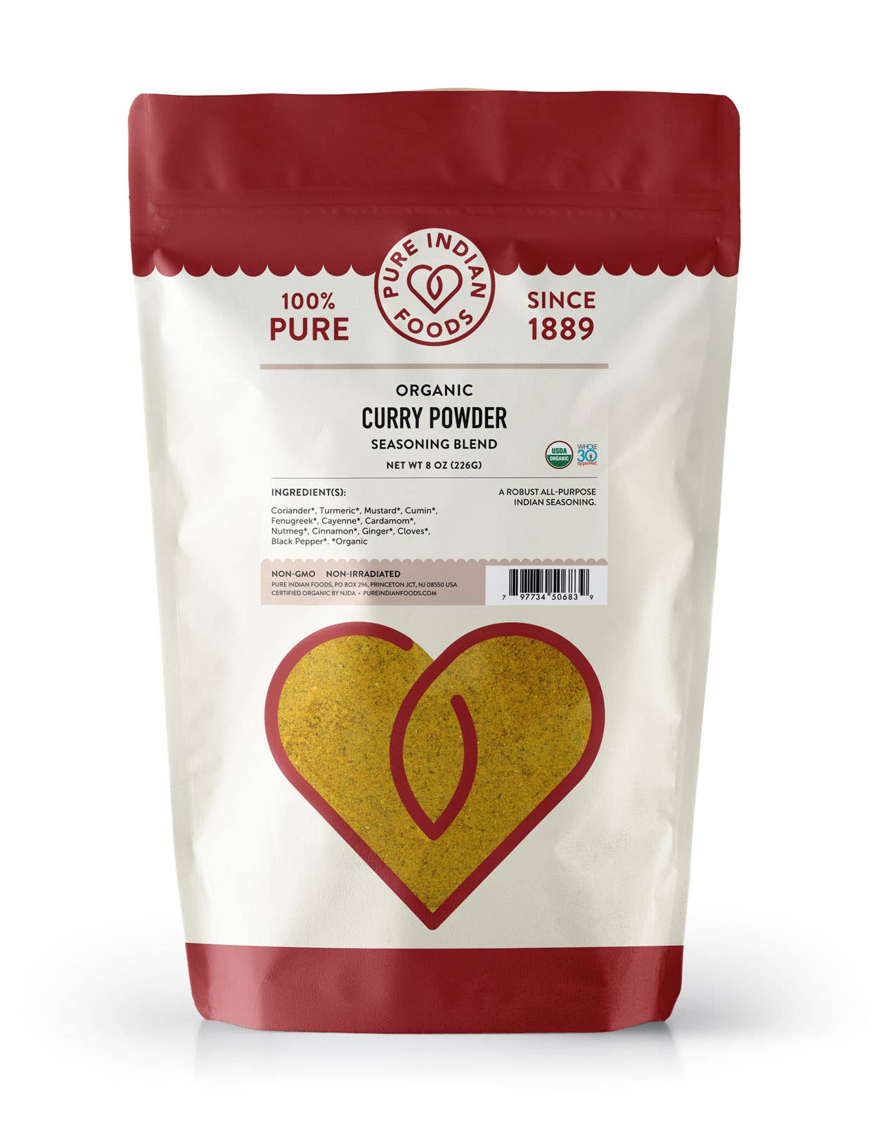 Pure Indian Foods - Curry Powder Seasoning Blend, Certified Organic: 2.1 oz Glass Bottle