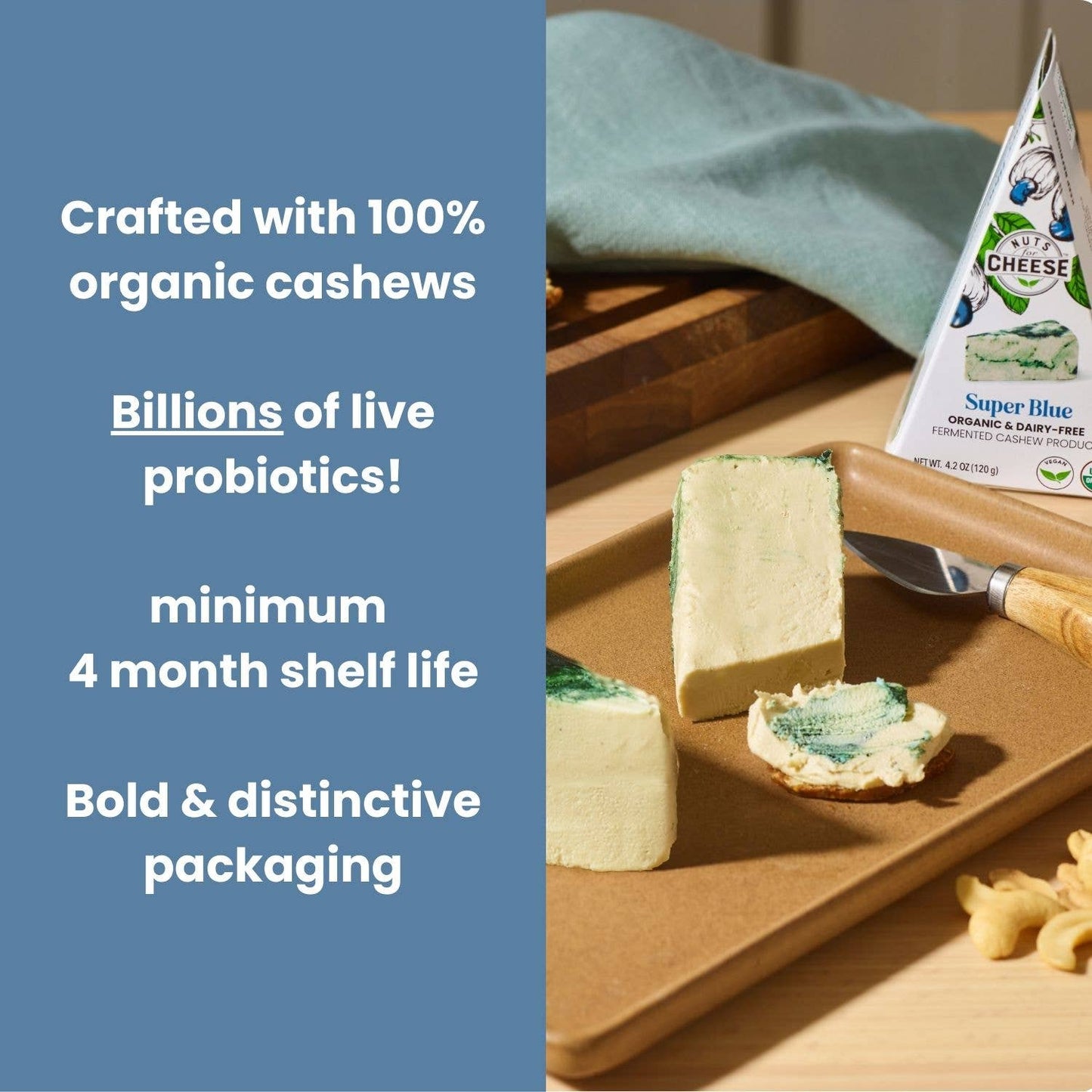 Nuts For Cheese - Super Blue Cashew Cheese Wedge | Organic | Artisan | Vegan