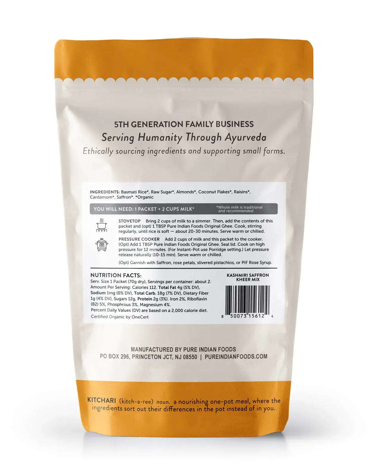 Pure Indian Foods - OnePot No. 4 Kashmiri Saffron Kheer Mix, Certified Organic