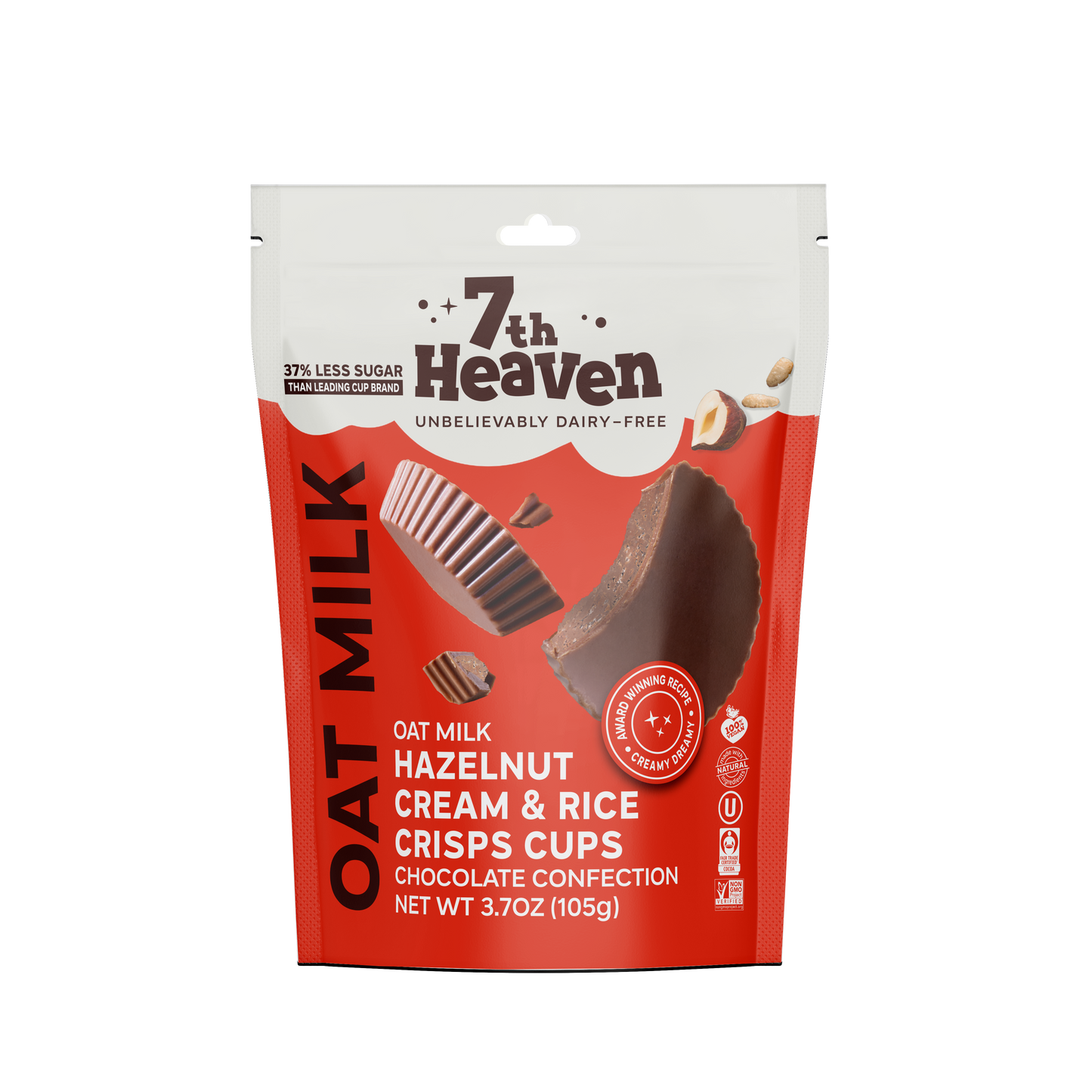 7th Heaven Chocolate - Oat Milk Hazelnut Cream & Rice Crisps Cups Pouch - Non-GMO
