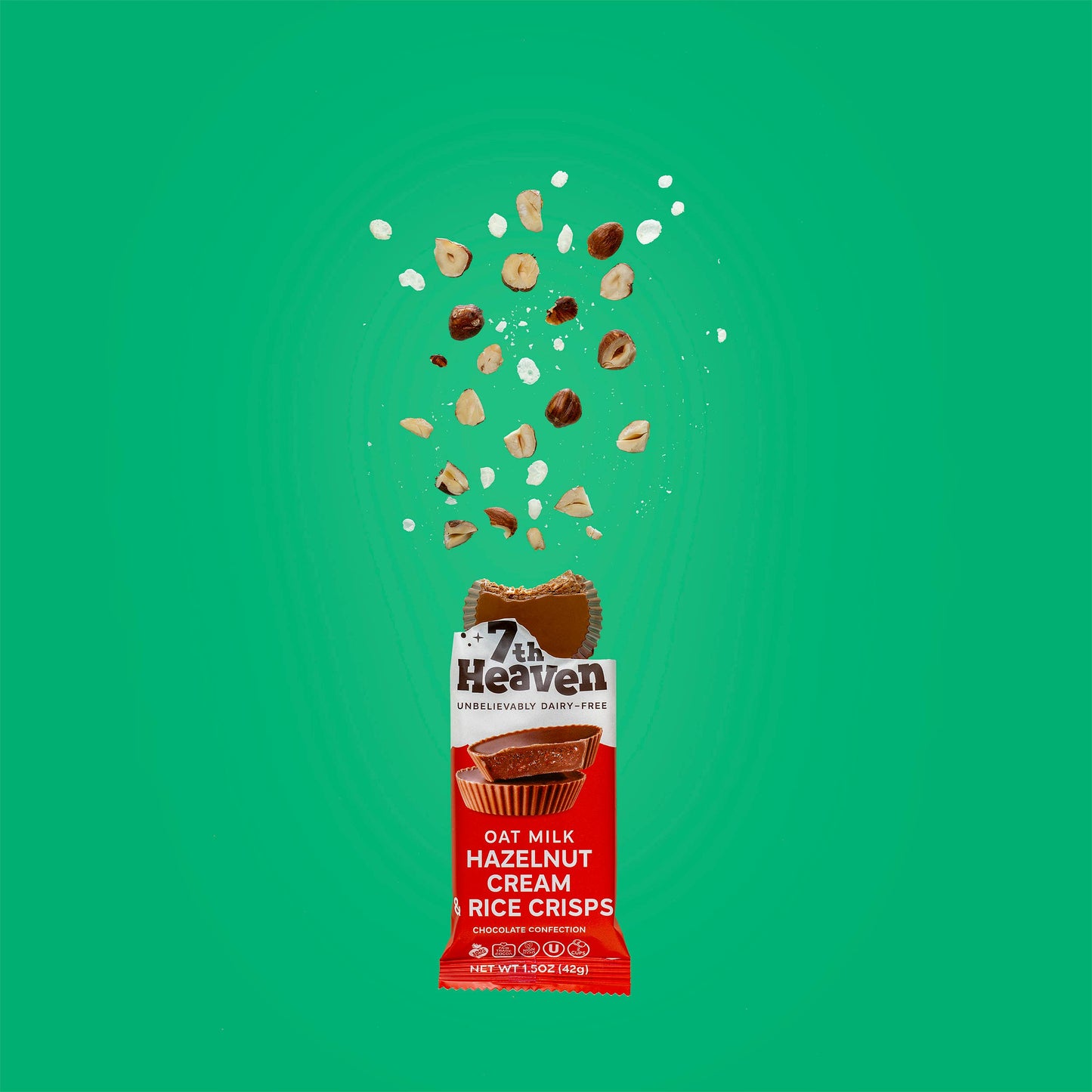 7th Heaven Chocolate - Oat Milk Hazelnut Cream & Rice Crisps Cups, Vegan & Kosher