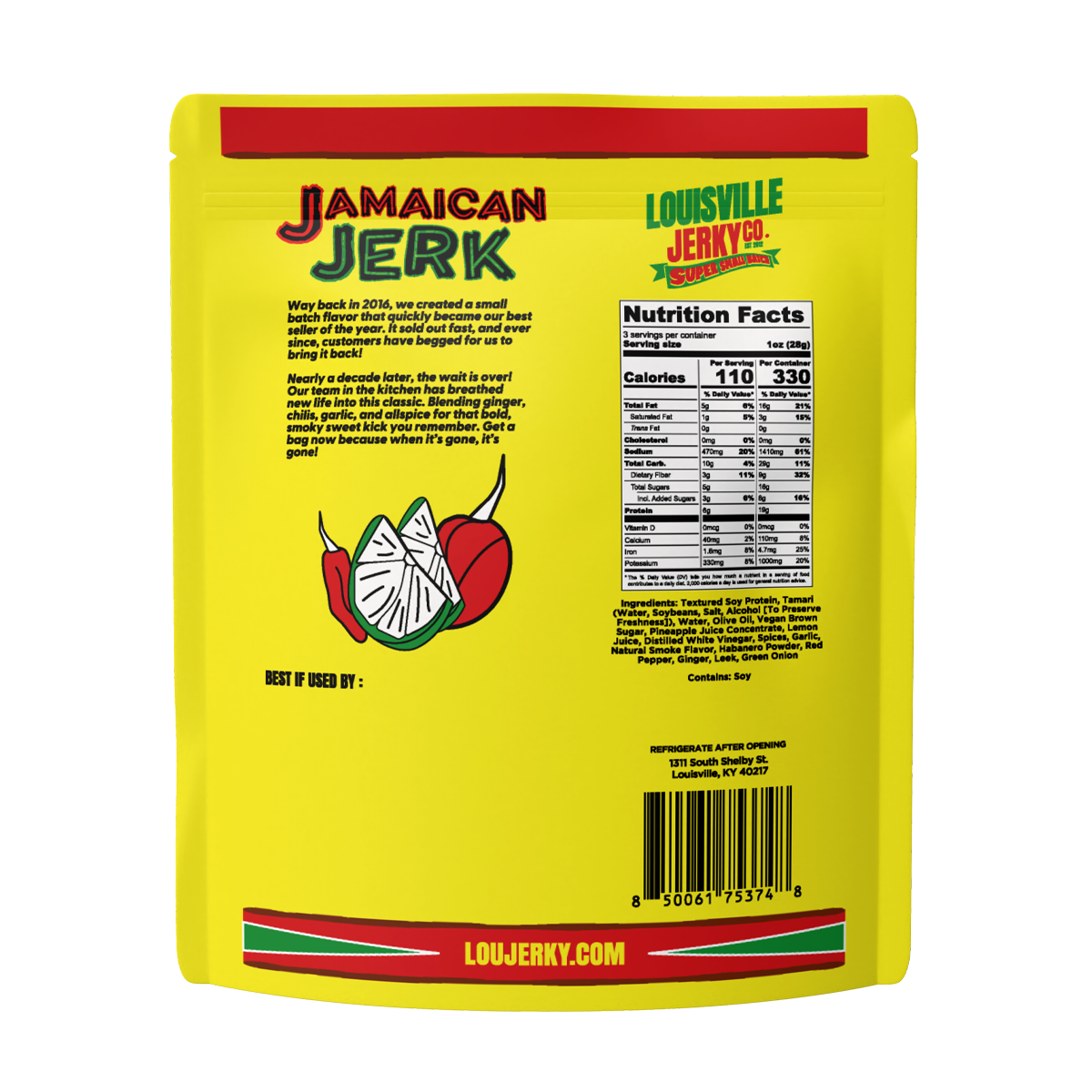 Louisville Brands - Vegan & Plant Based Small Batch Jamaican Jerk Jerky 3 oz