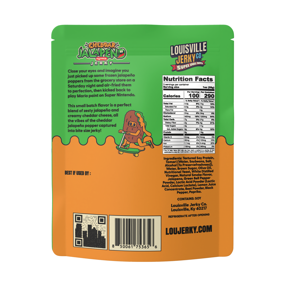 Louisville Brands - Vegan & Plant Based Cheddar Jalapeño Popper Jerky 3 oz