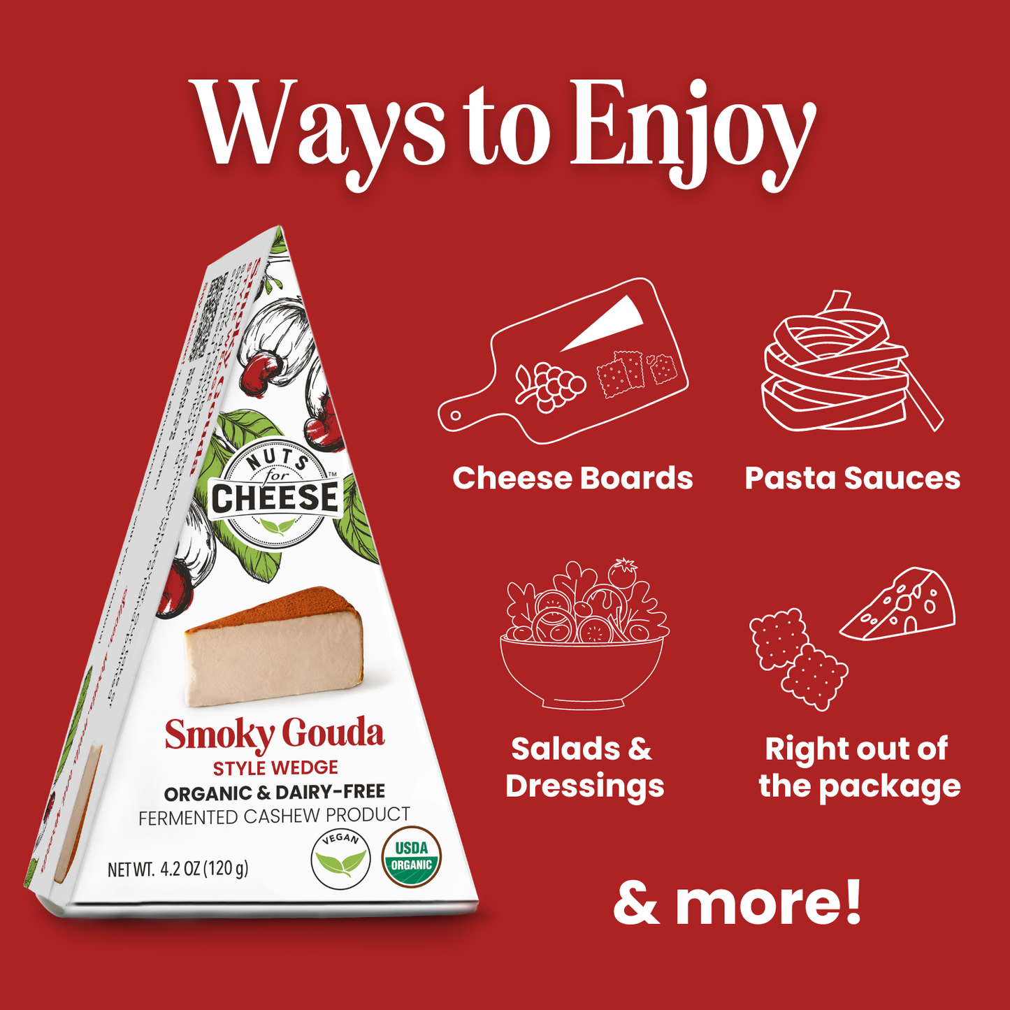 Nuts For Cheese - Smoky Gouda Style Cashew Cheese Wedge | Organic | Vegan