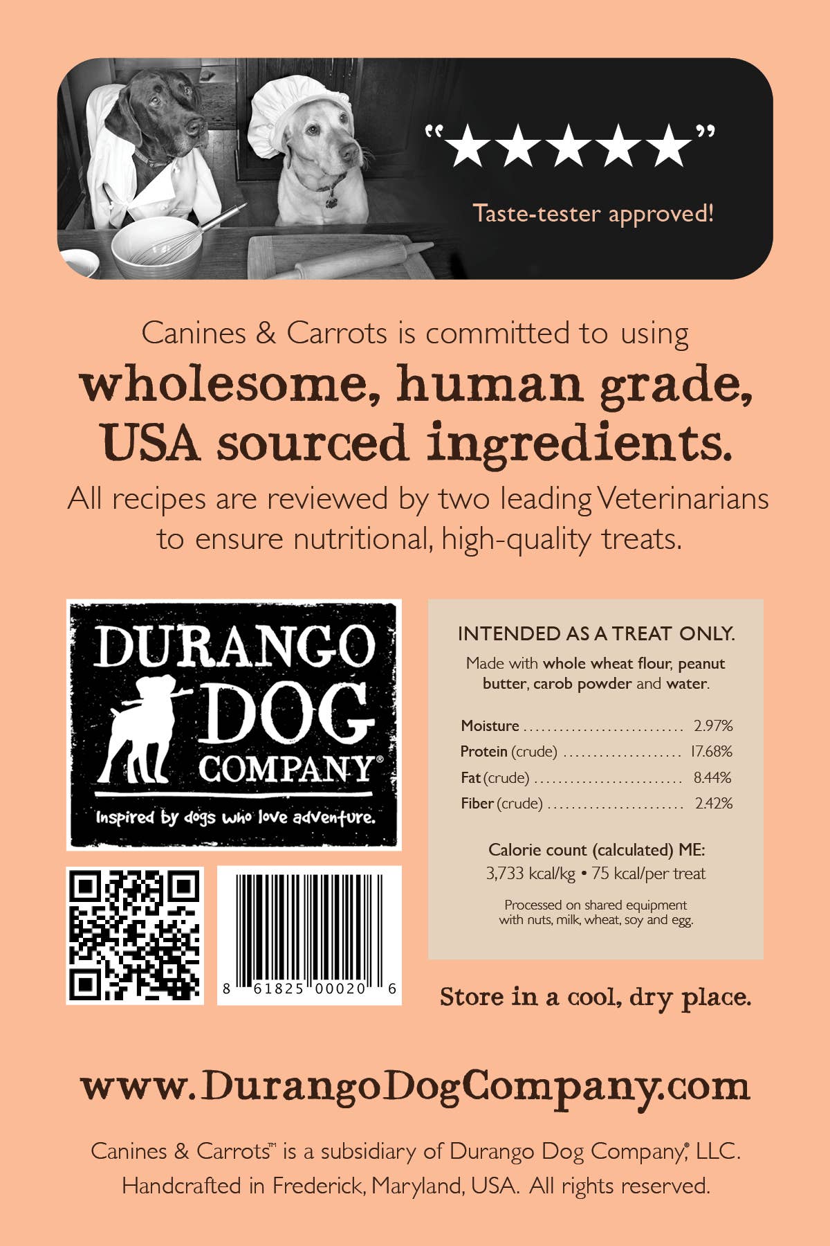 Durango Dog Co - CANINES & CARROTS Vegan Dog Treats - Peanut Butter & Carob