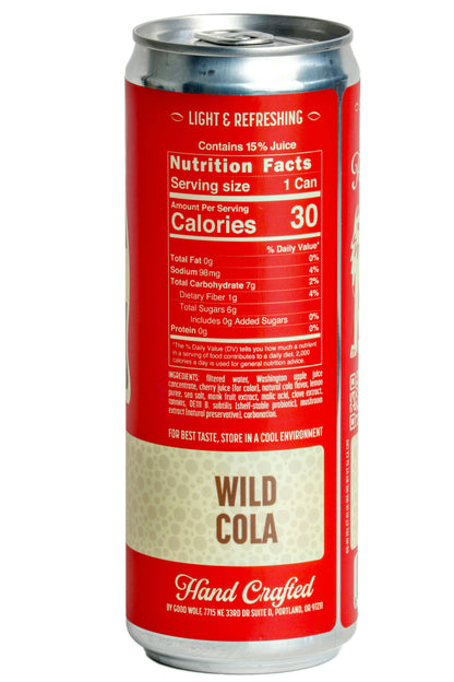 Good Wolf Beverages - Wild Cola Probiotic Soda - No Added Sugar - 12oz