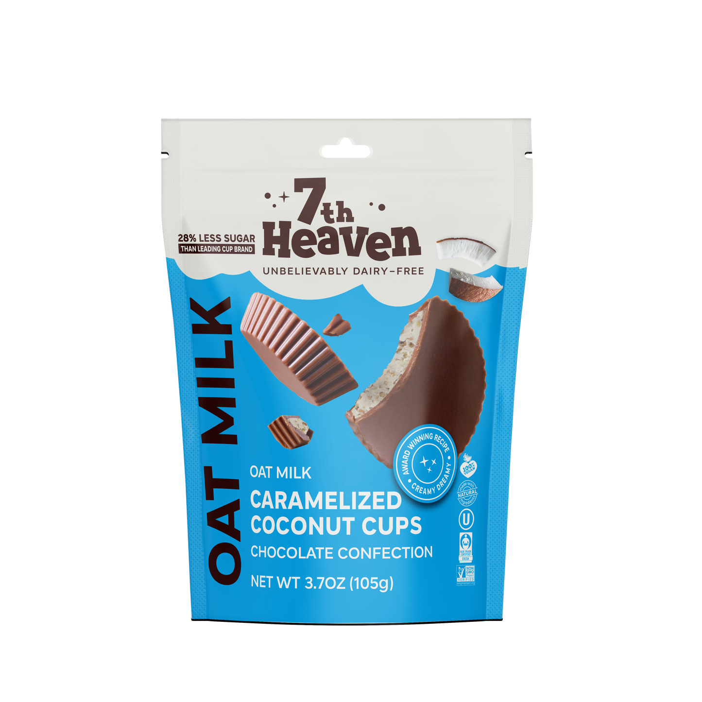 7th Heaven Chocolate - Oat Milk Chocolate Caramelized Coconut Cups Pouch - Non-GMO
