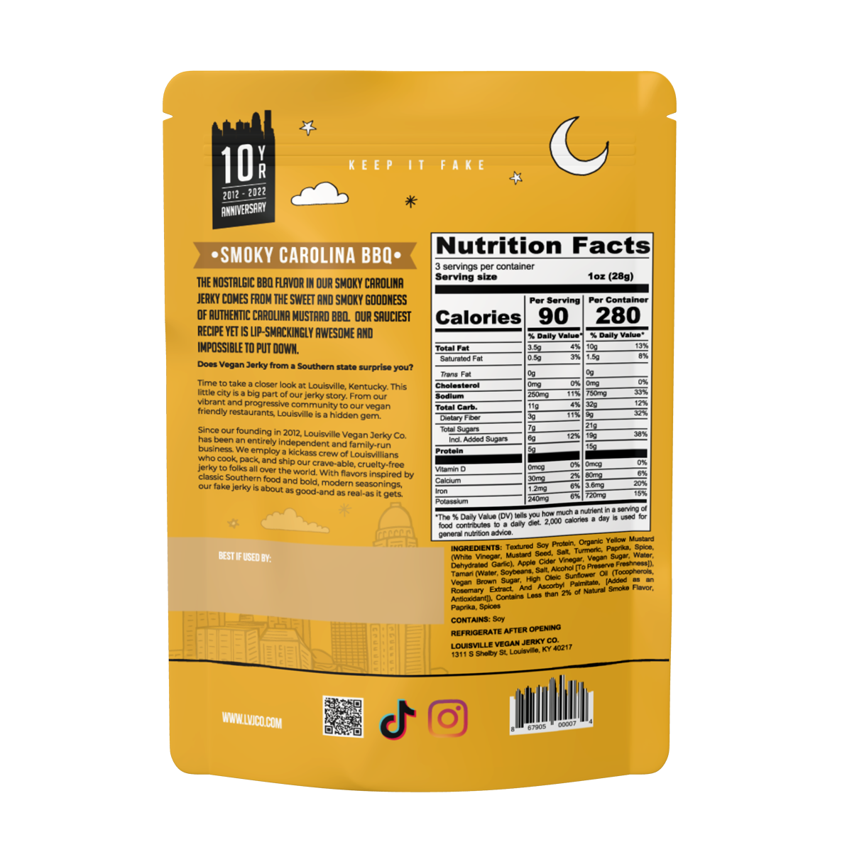 Louisville Vegan Jerky Co. - Smoky Carolina BBQ Jerky