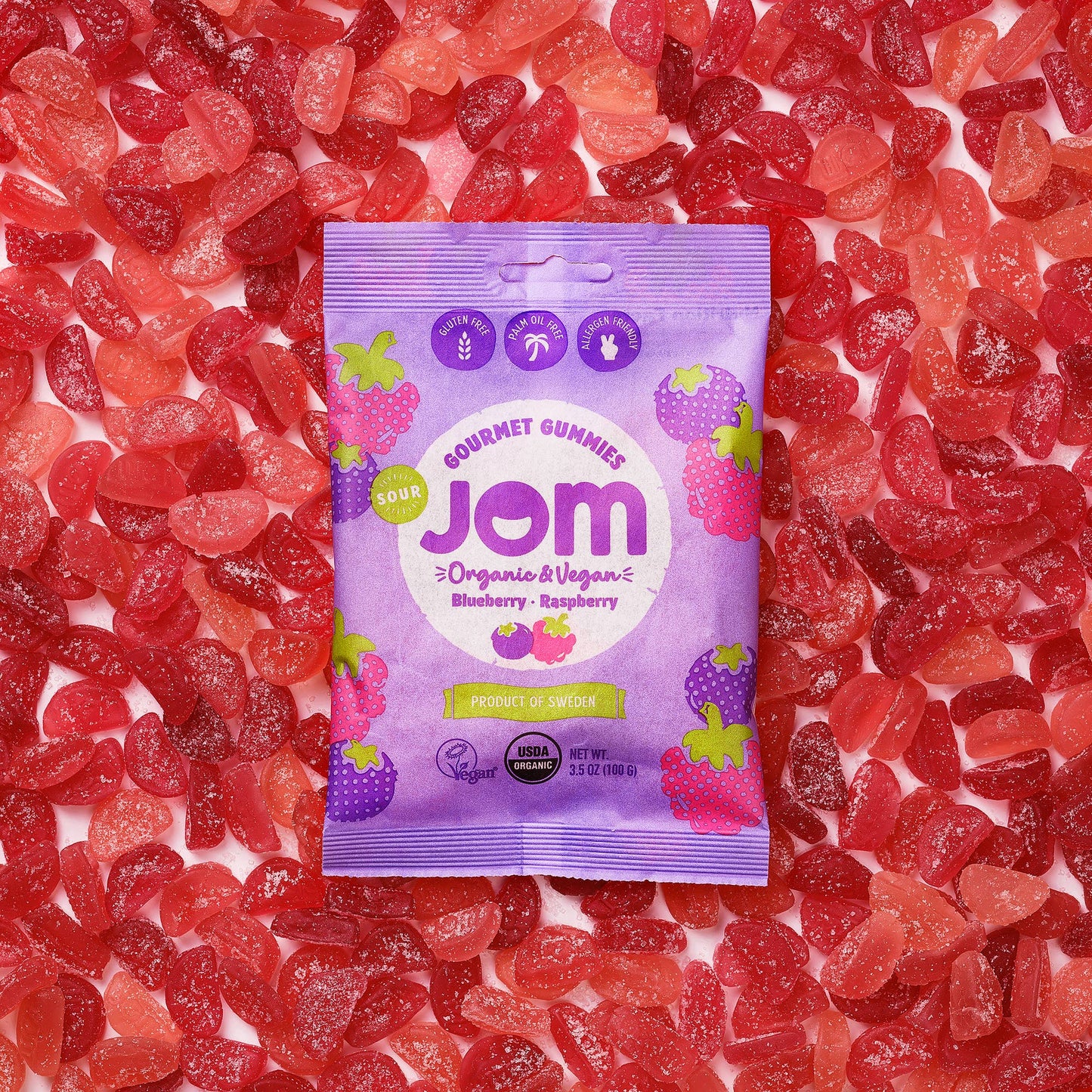 JOM - Swedish Organic and Vegan Sour Blueberry & Raspberry Gummies