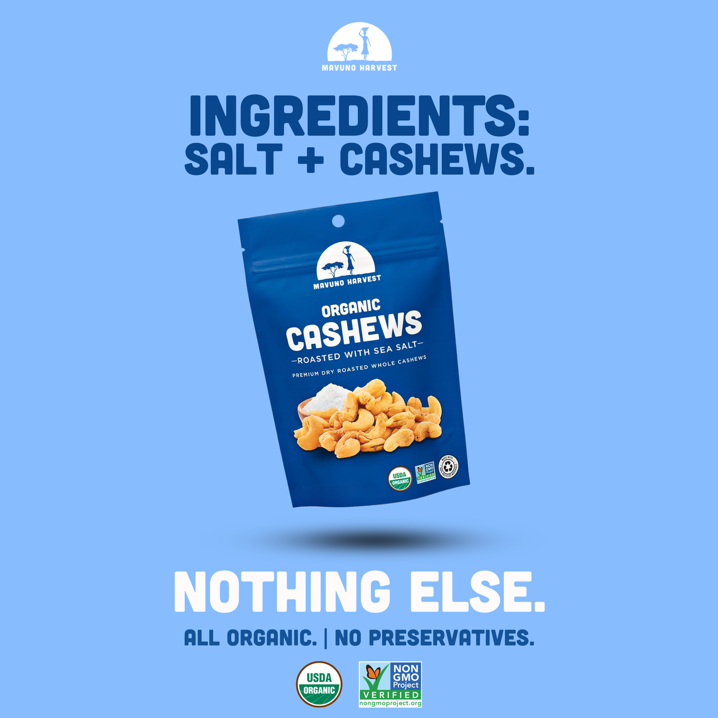 Mavuno Harvest - Roasted Cashews with Sea Salt, 4 OZ
