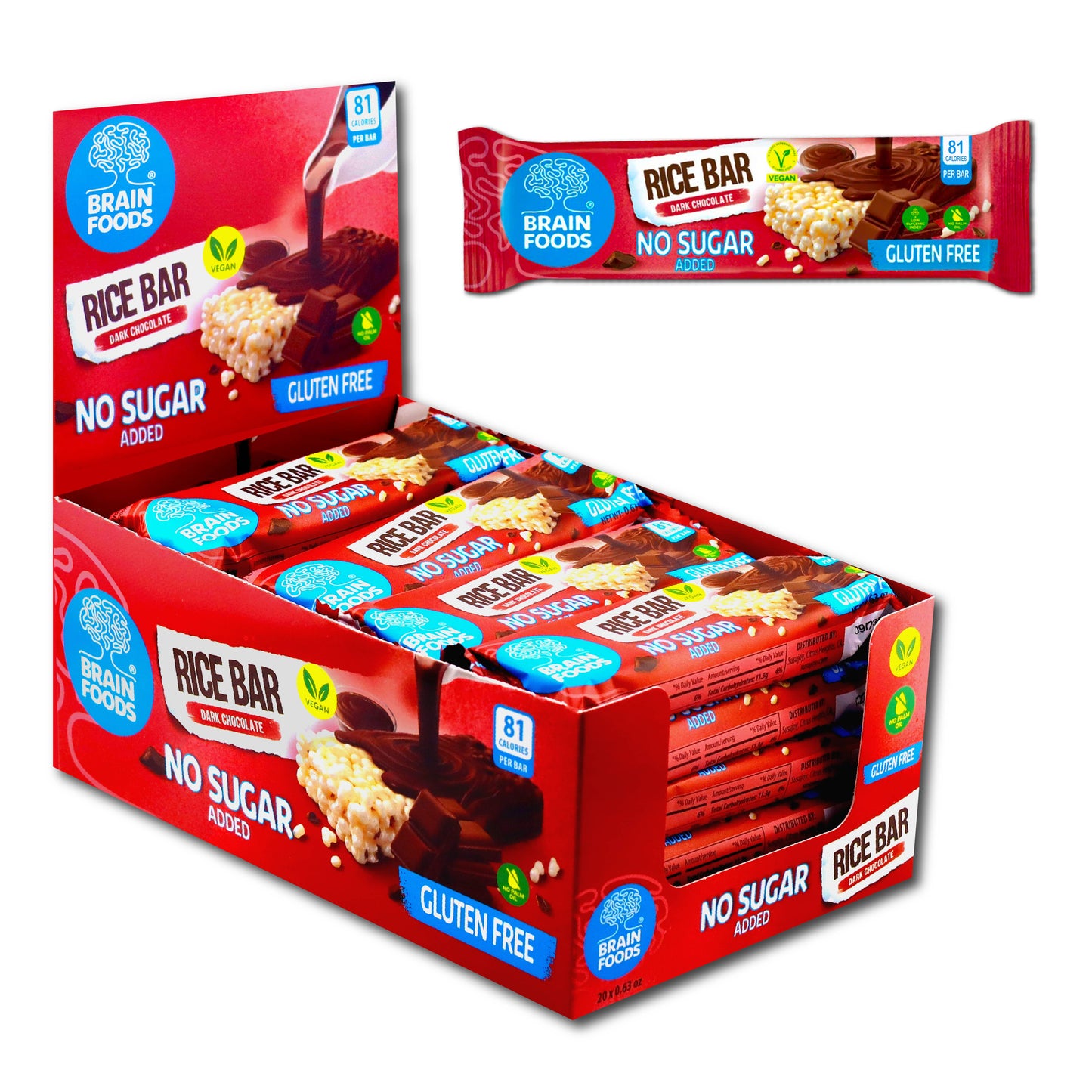 BRAIN FOODS GF Vegan Rice Bars (Dark Chocolate)