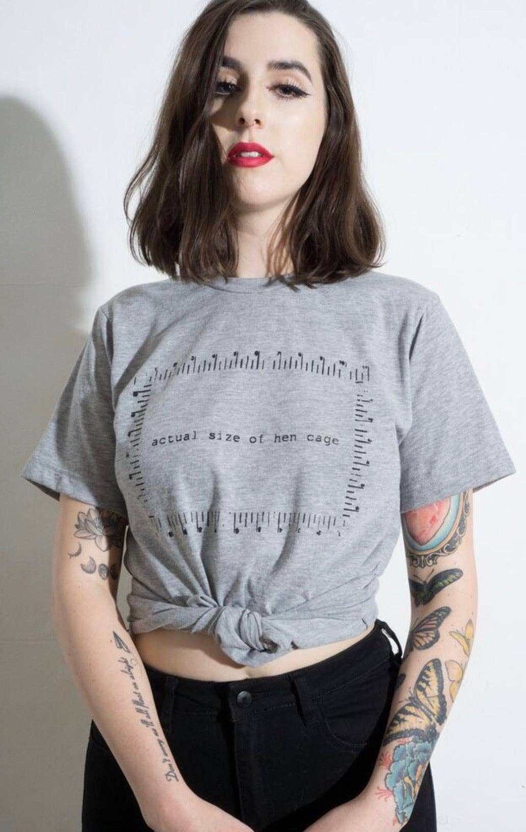 Vegan Club - Actual Size of Hen Cage T-shirt: White