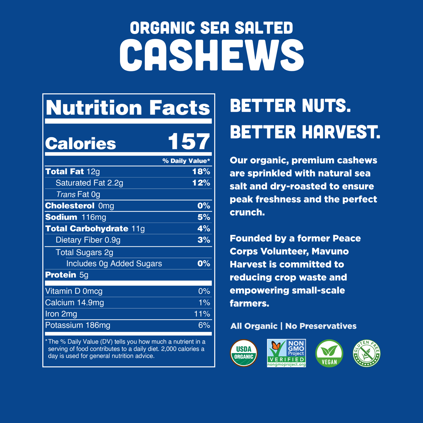 Mavuno Harvest - Roasted Cashews with Sea Salt, 4 OZ