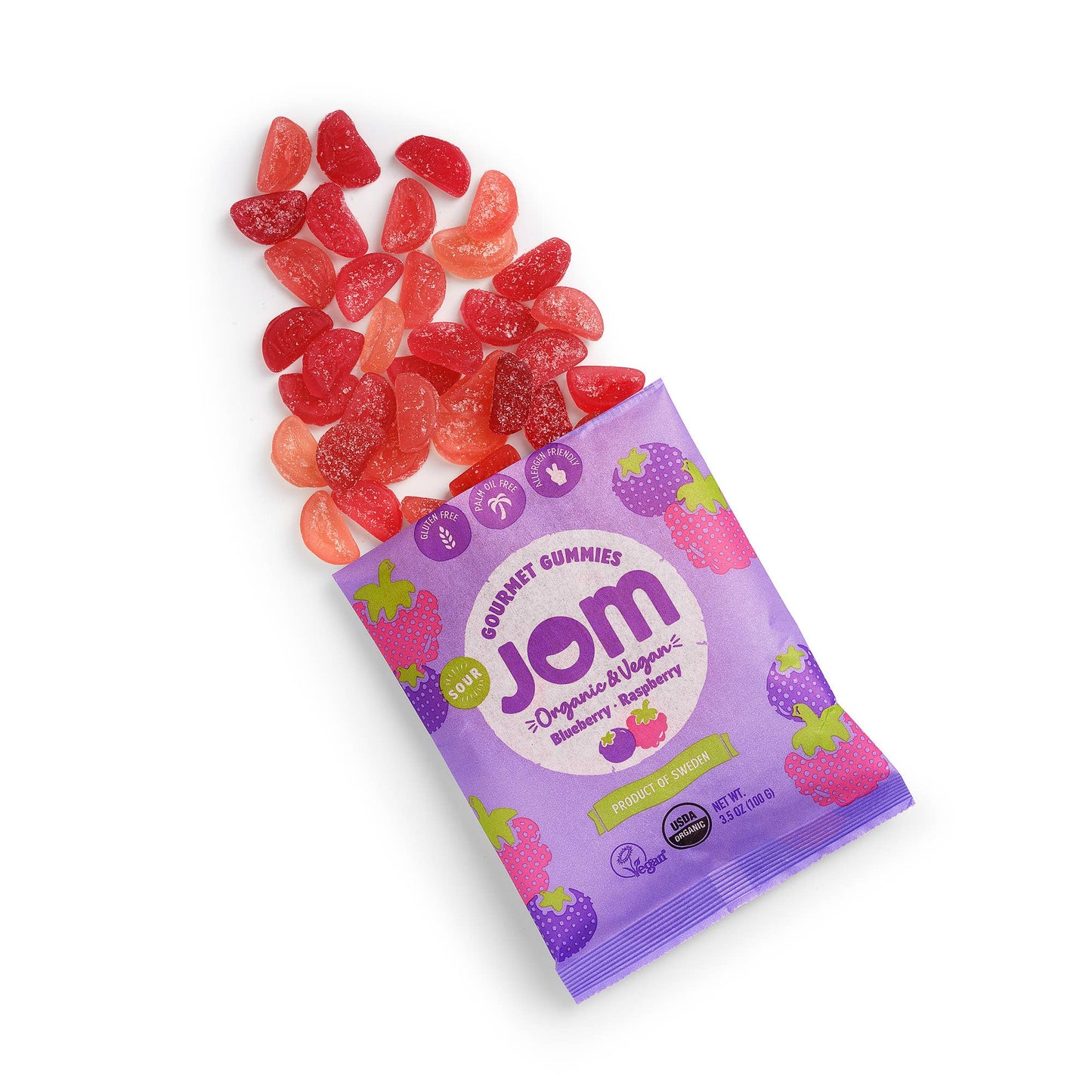 JOM - Swedish Organic and Vegan Sour Blueberry & Raspberry Gummies