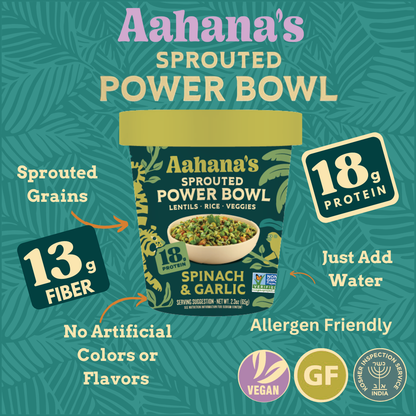 Aahana's Naturals - Spinach & Garlic - Sprouted Power Bowl - Vegan, Gluten-Free