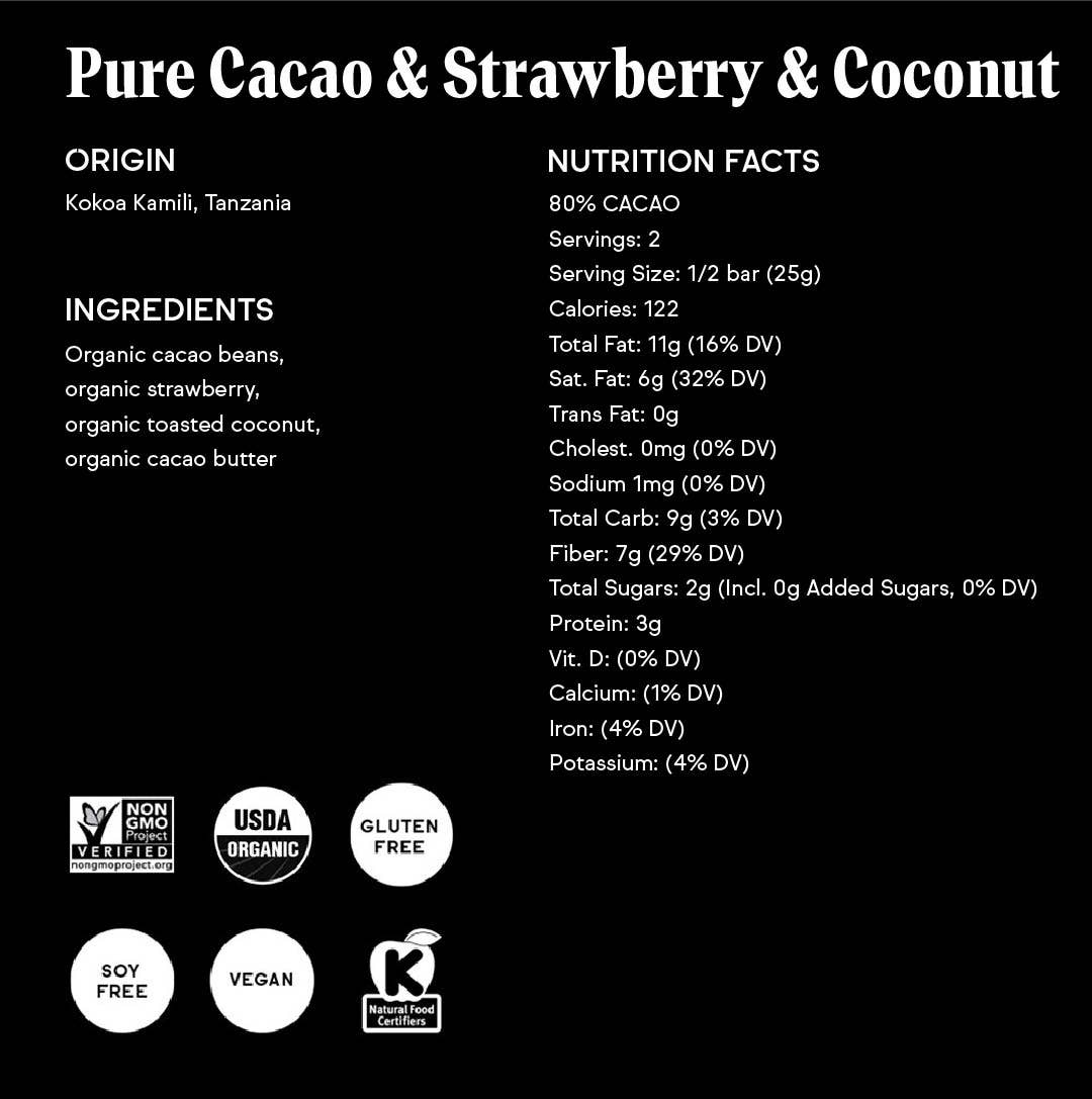 Raaka Chocolate - Pure Cacao & Strawberry & Coconut (No added sugar)