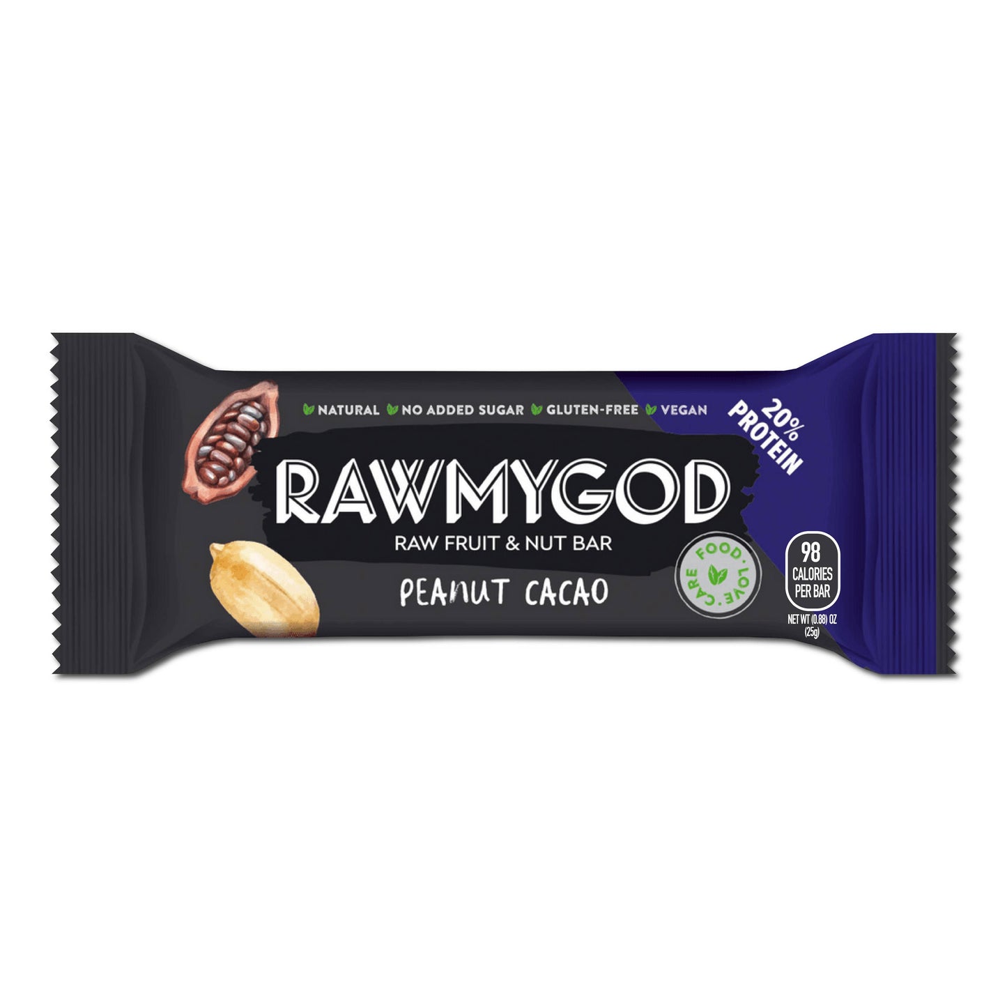 RAWMYGOD Raw Fruit & Nut Bar - Peanut & Cacao