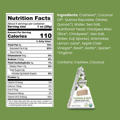 Nuts For Cheese - Artichoke & Herb Cashew Cheese Wedge | Organic | Vegan