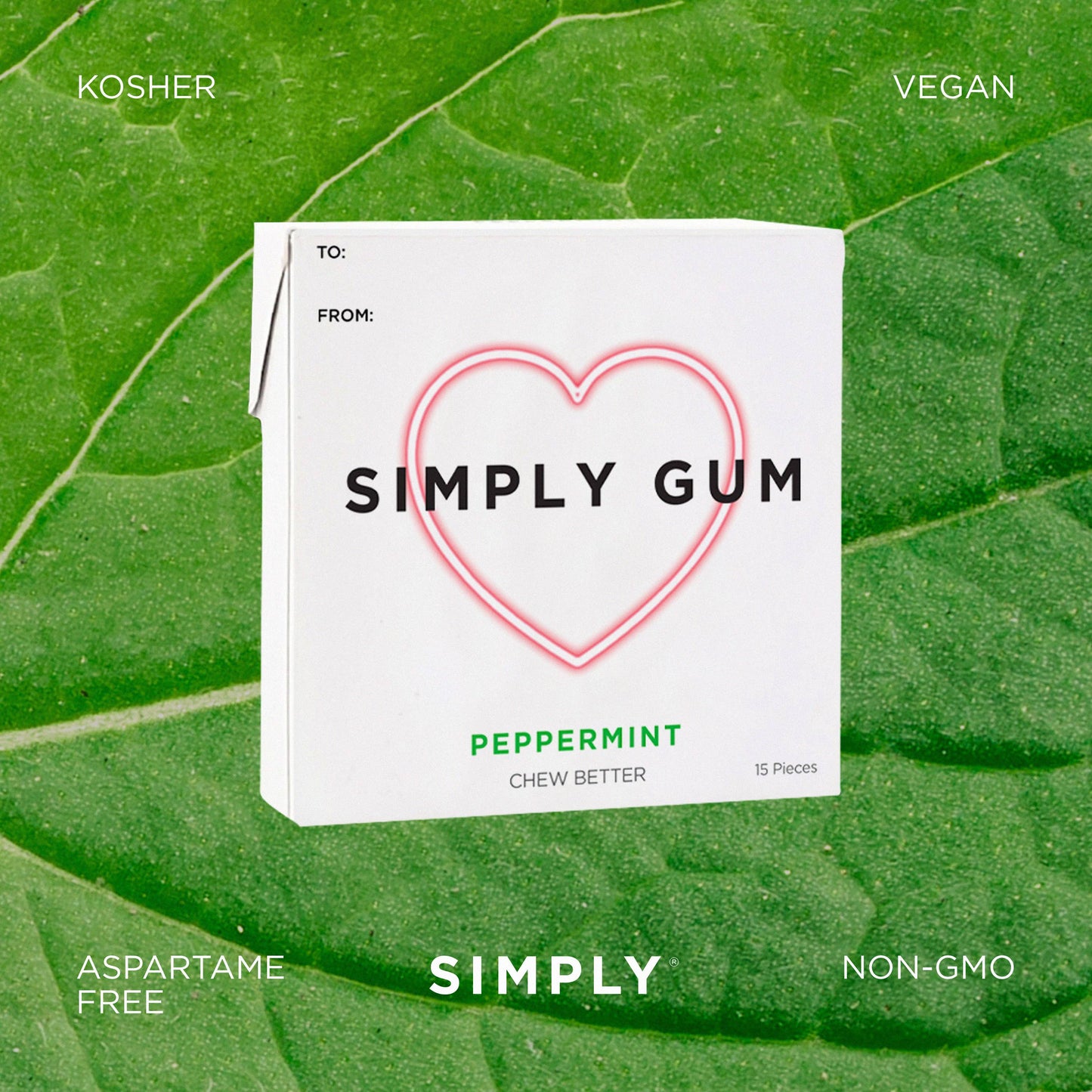 Simply Gum - Heart Box Peppermint Gum - Natural + Plastic-Free