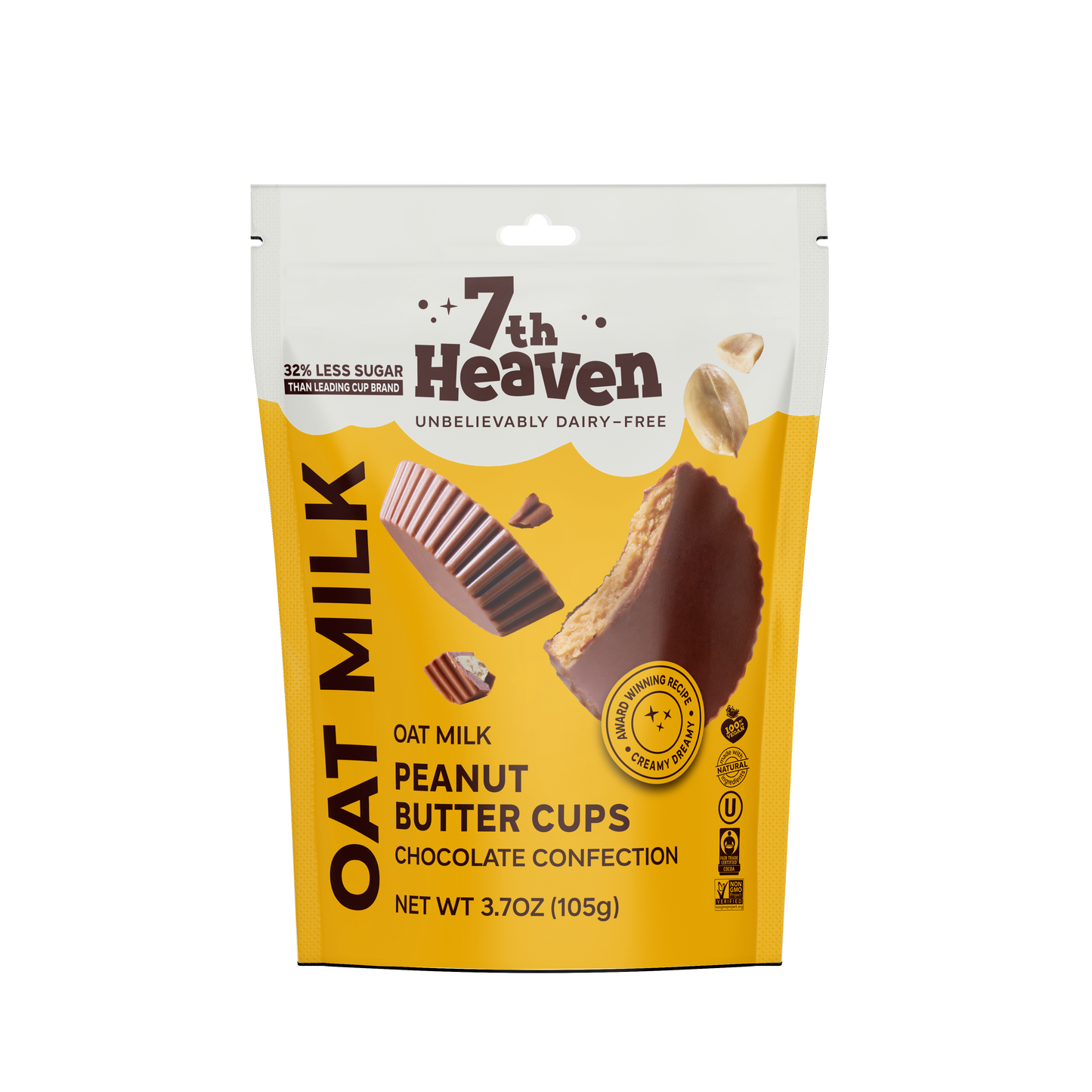 7th Heaven Chocolate - Oat Milk Chocolate Peanut Butter Cups Pouch - Non-GMO, Vegan