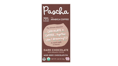 Pascha Chocolate Company - 70% Cacao Organic Vegan Dark Chocolate Bar with Coffee: 10 Packs