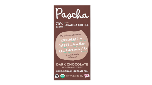Pascha Chocolate Company - 70% Cacao Organic Vegan Dark Chocolate Bar with Coffee: 10 Packs