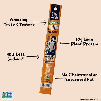 AGRO POWER Jerky - AGRO POWER Sticks - Vegan - Texas BBQ (Caddy of 16 x 1oz)