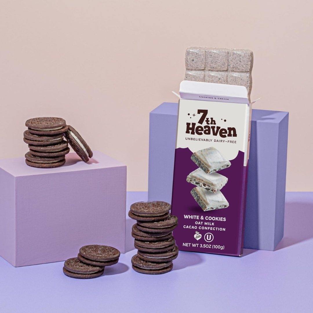 7th Heaven Chocolate - Vegan Oat White Chocolate Bar: White Cocoa & Cookies, Kosher