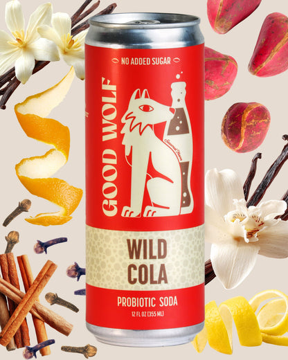Good Wolf Beverages - Wild Cola Probiotic Soda - No Added Sugar - 12oz