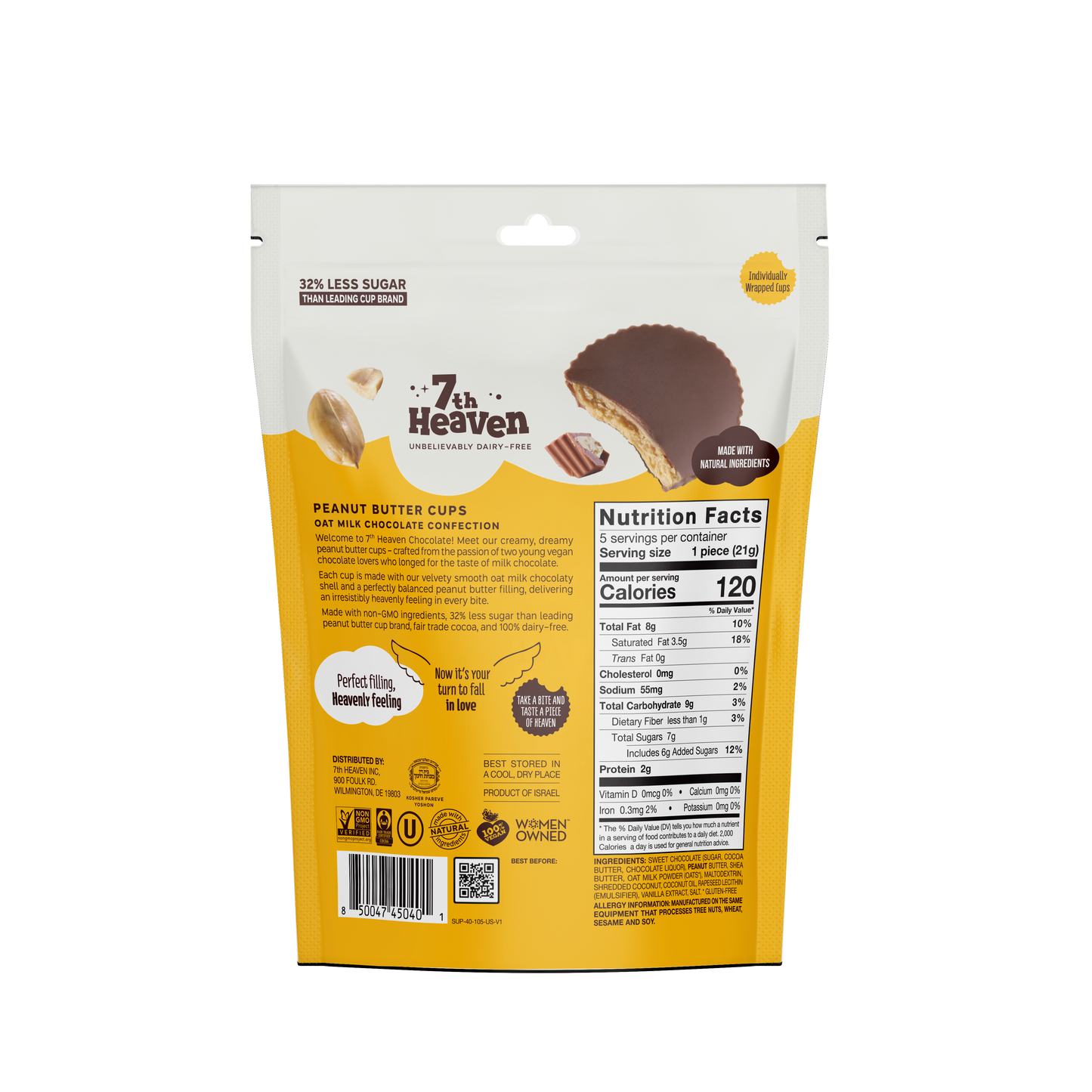 7th Heaven Chocolate - Oat Milk Chocolate Peanut Butter Cups Pouch - Non-GMO, Vegan