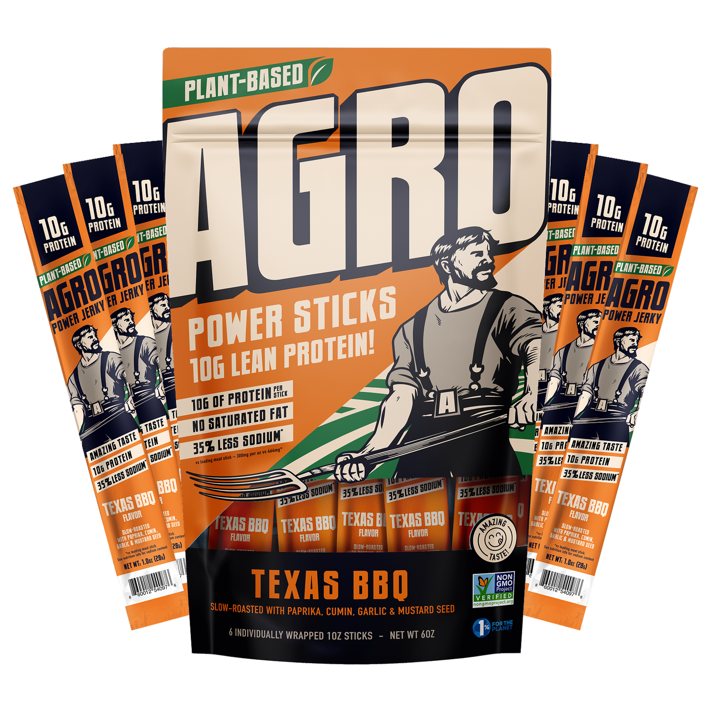 AGRO POWER Jerky Sticks - Texas BBQ. 8 6x1oz Stick Multipacks