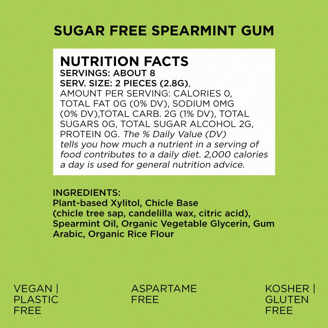 Simply Gum - Sugar Free Spearmint Gum - Natural + Plastic-Free