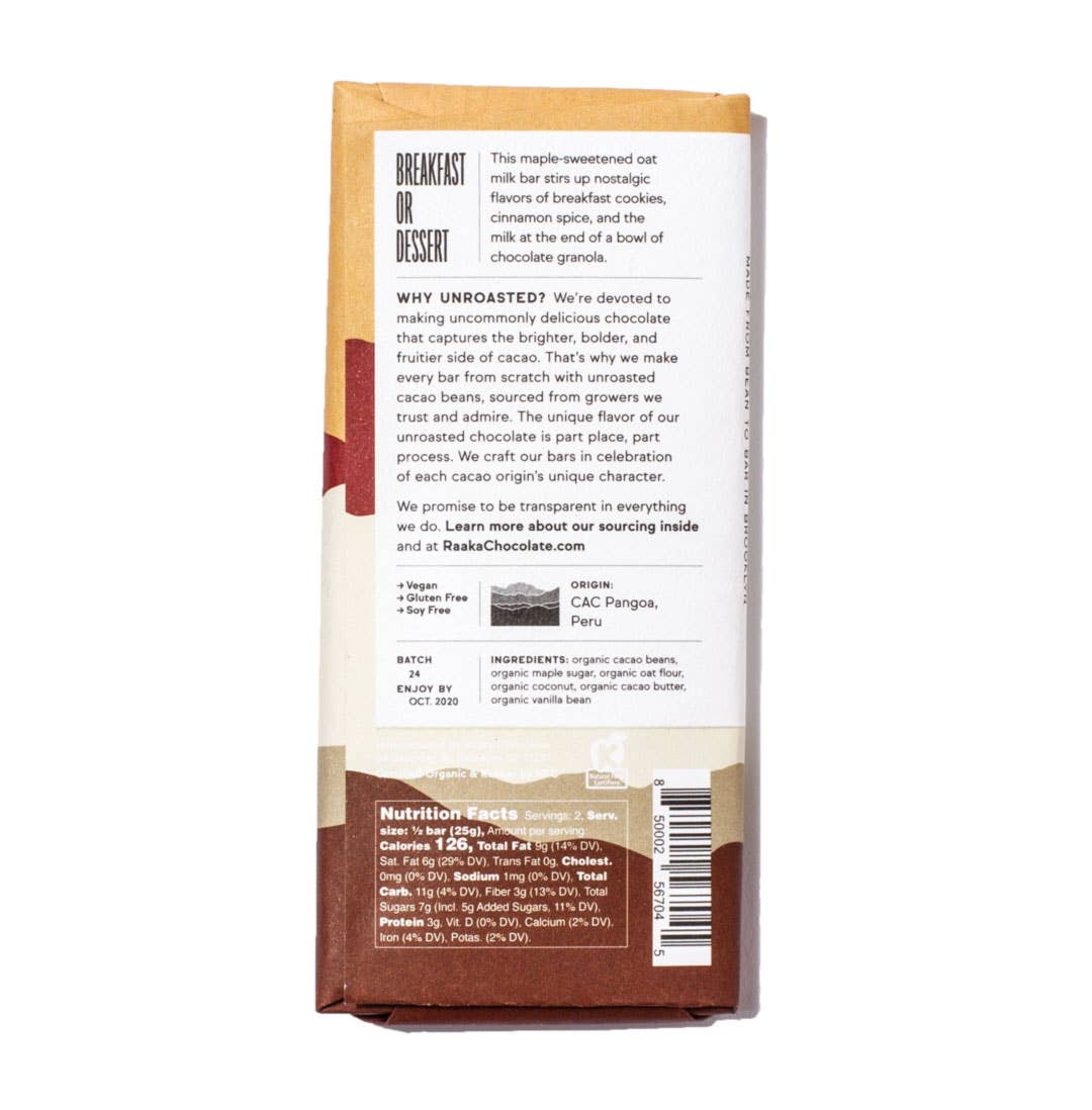Raaka Chocolate - Oat Milk Chocolate Bar