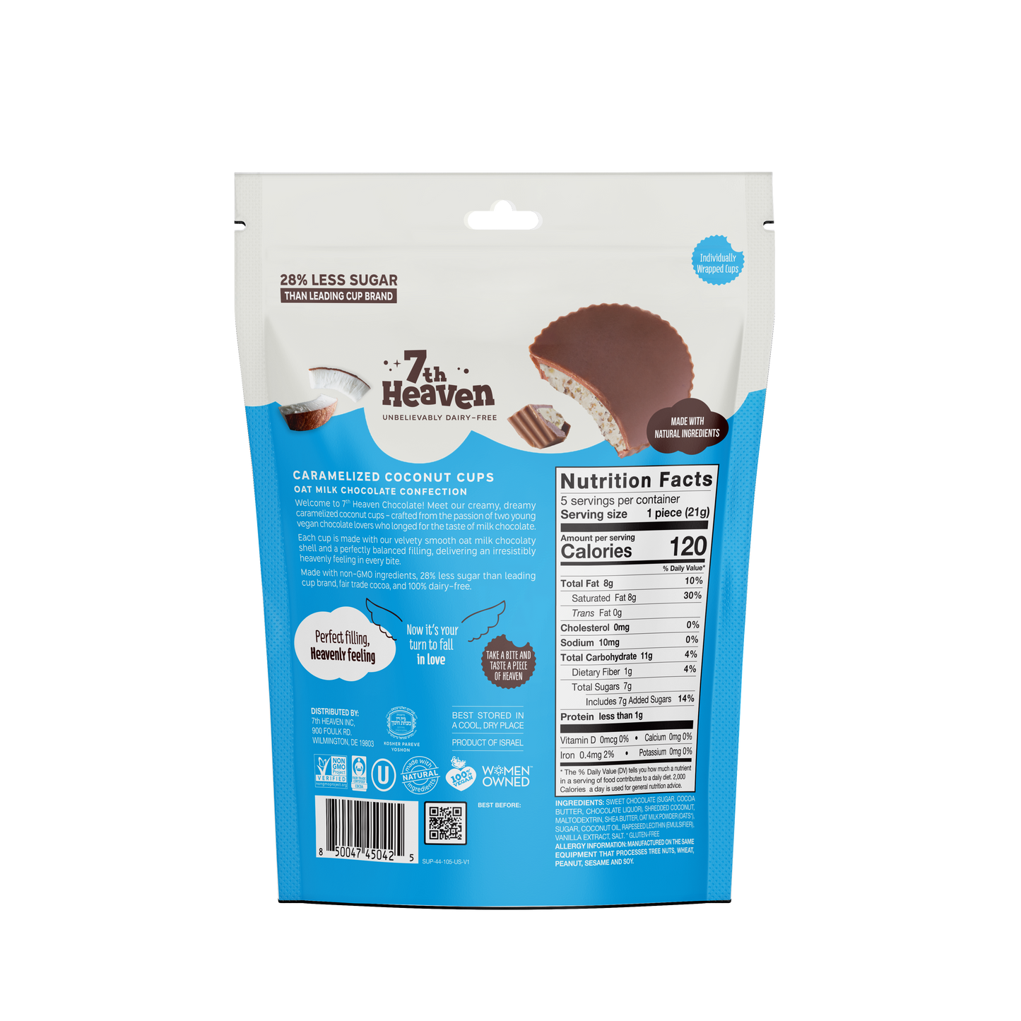 7th Heaven Chocolate - Oat Milk Chocolate Caramelized Coconut Cups Pouch - Non-GMO