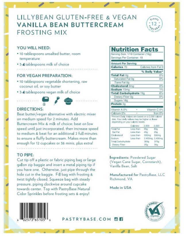 LillyBean Baking - Vanilla Bean Buttercream Mix (Vegan & Gluten-Free)