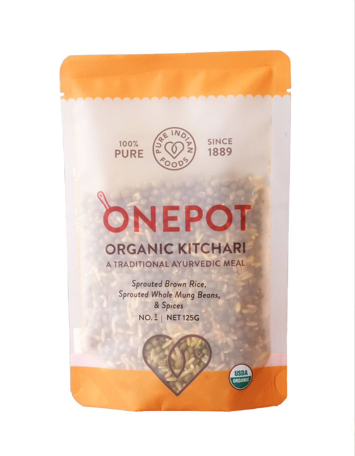 Pure Indian Foods - OnePot Kitchari Single Pack Ready-to-Cook Meals, Organic: No.1 - Sprouted Brown Rice & Sprouted Whole Mung Beans