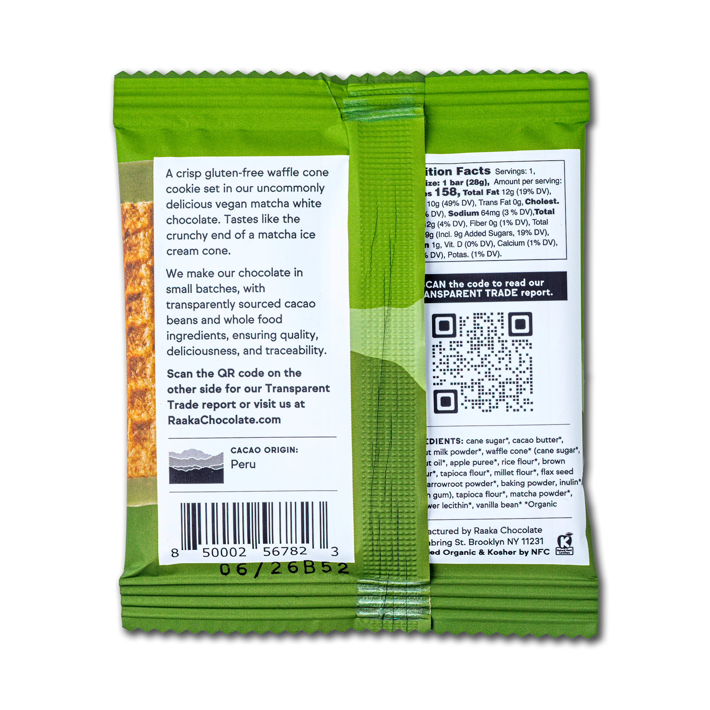 Raaka Chocolate - Matcha Dipped Waffle Cone White Chocolate Bar