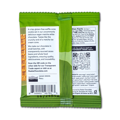 Raaka Chocolate - Matcha Dipped Waffle Cone White Chocolate Bar