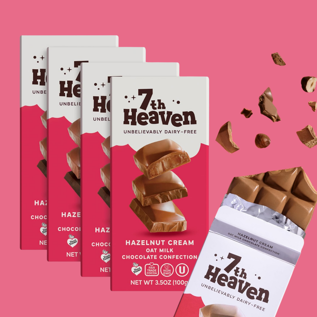 7th Heaven Chocolate - Vegan Oat Milk Chocolate Bar - Hazelnut Cream, Lactose-Free