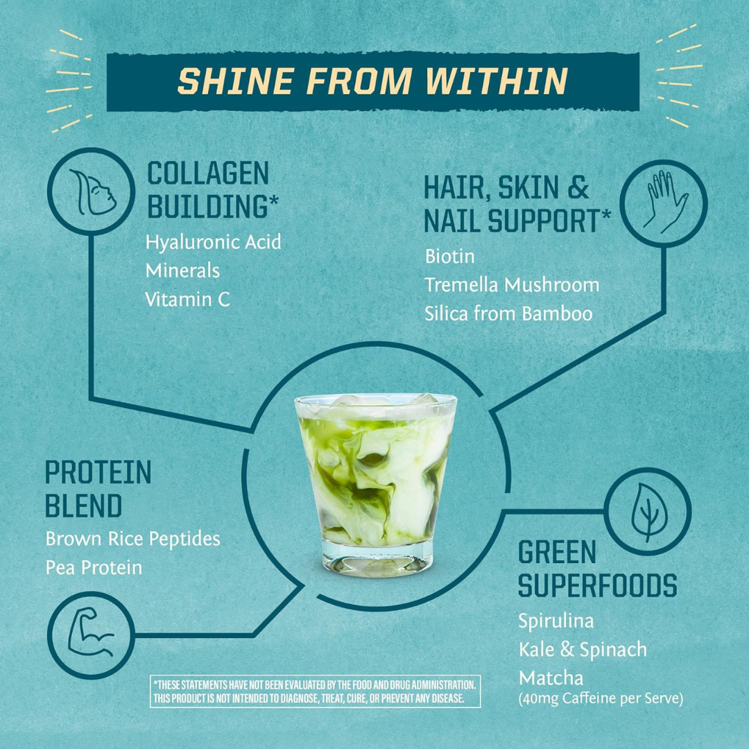 Sunwarrior - Matcha Latte Collagen Drink Powder - Vegan, Plant-Based