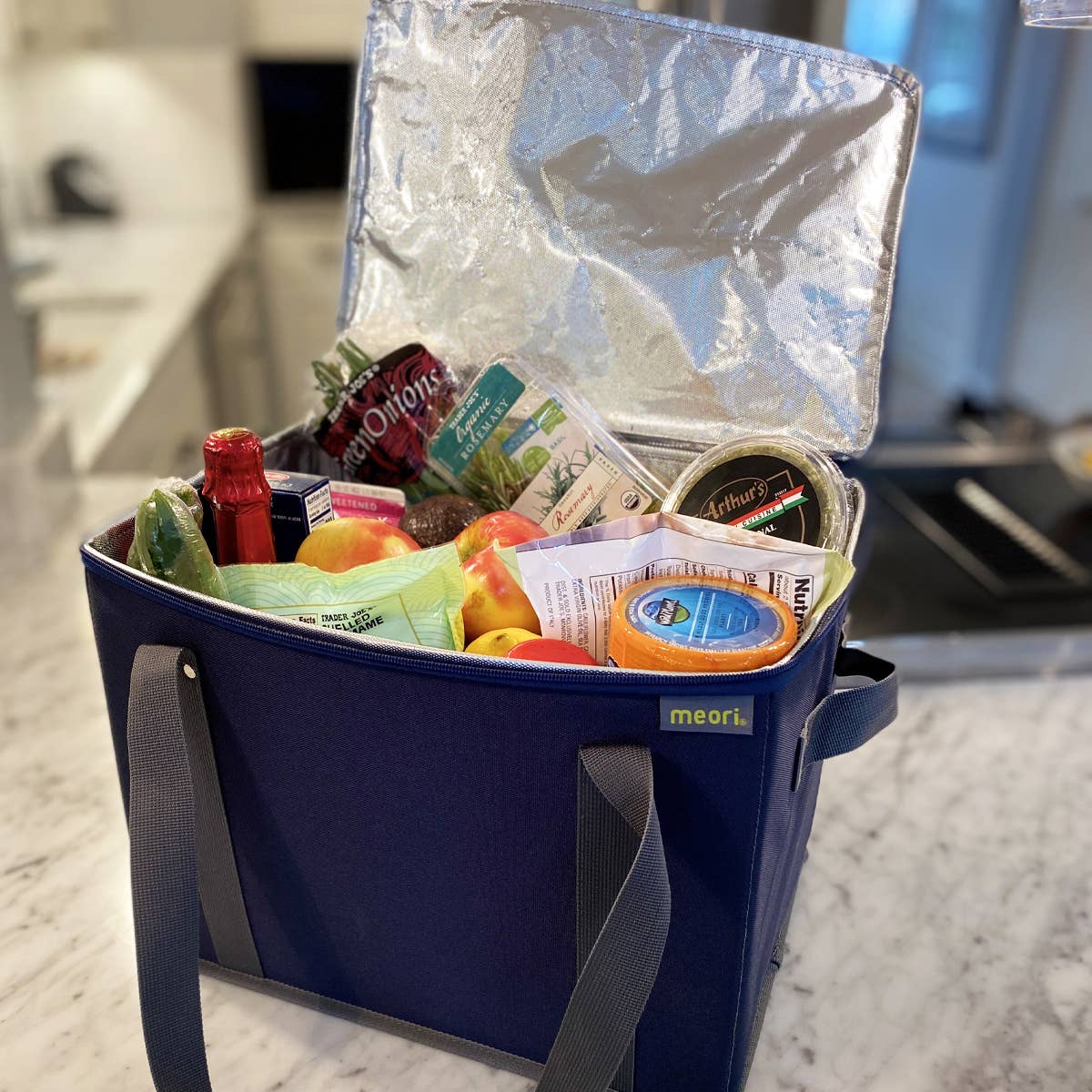 meori Inc - Reusable Grocery Basket Tote Collapsible: Azure Blue