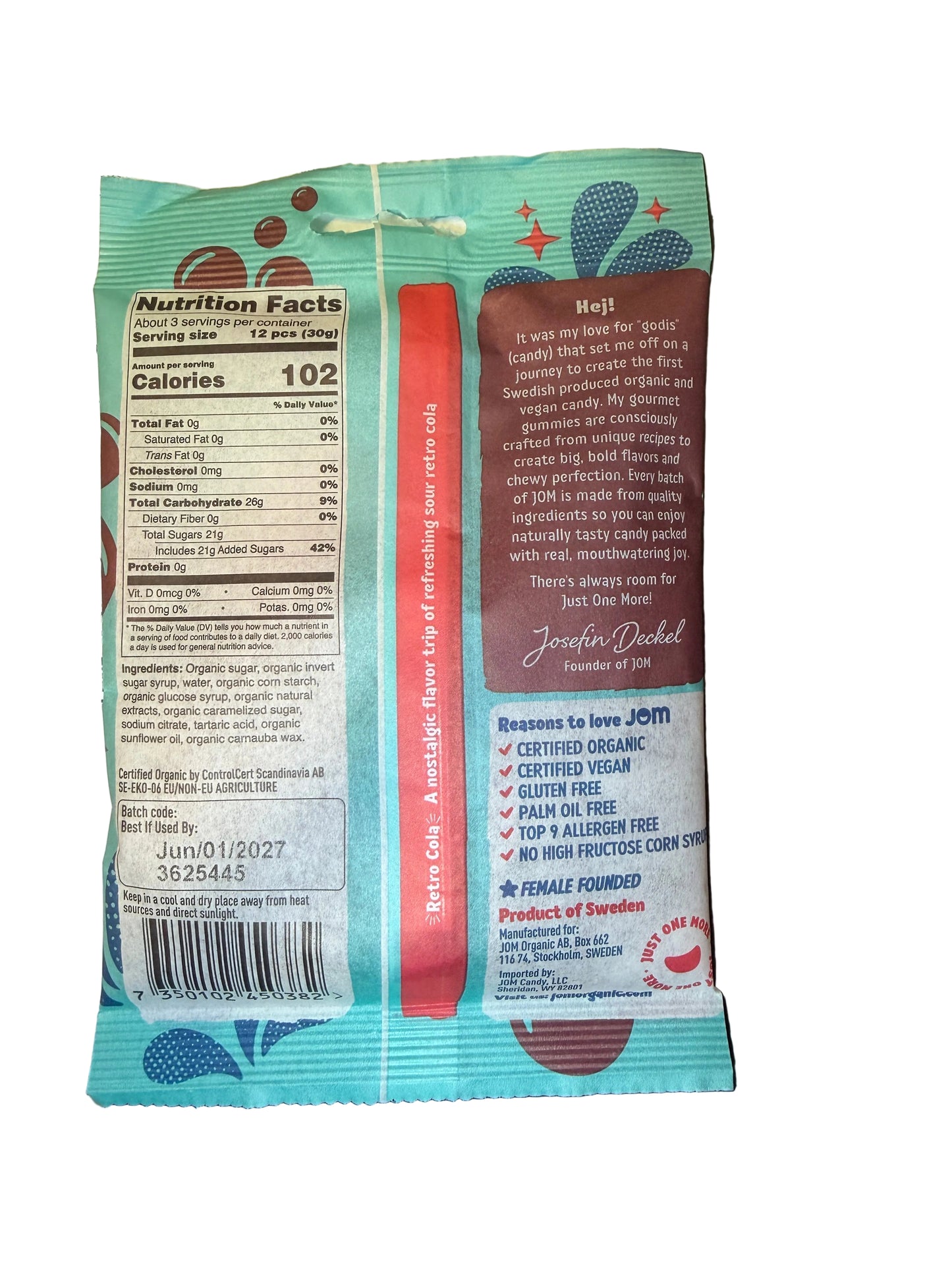 JOM - Swedish Organic and Vegan Sour Retro Cola Gummies