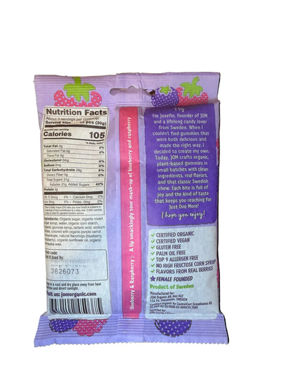 JOM - Swedish Organic and Vegan Sour Blueberry & Raspberry Gummies