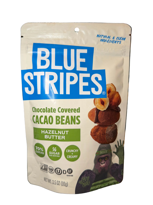 Blue Stripes - Chocolate Covered Cacao Beans - Hazelnut Butter