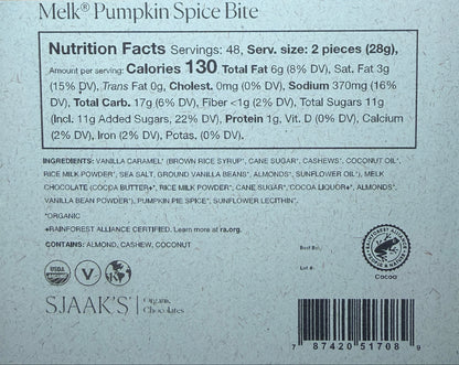 Sjaak's - Pumpkin Spice Melk Chocolate Bite