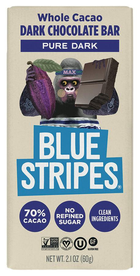 Blue Stripes - Whole Cacao Dark Chocolate Bar - Pure Dark